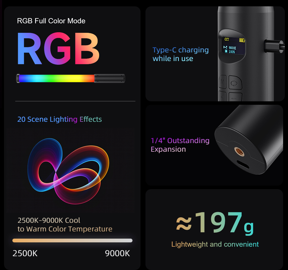 LUXCEO P300 Tube RGB 5W 380LM  - Torjim Rgb Photography Video Lighting avis et prix