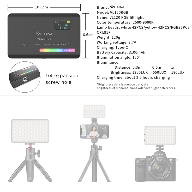 Ulanzi VL120 RGB caméra vidéo  - Torjim Rgb Photography Video Lighting avis et prix